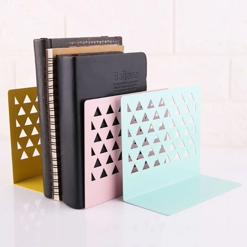 

Metal Hollow Desktop Organizer Bookends Book Ends Support Stand Holder Shelf Bookrack Home Office Supplies 34YC