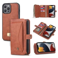 3in1 magnetic leather zipper detachable wallet for iphone 12 13 pro max 13mini card slots money pocketk cases cover