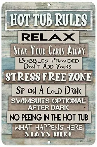 

Hot Tub Rules Backyard Decoration 12" x 18" Metal Sign Indoor/Outdoor Pool Decor Swimming Pool Sign