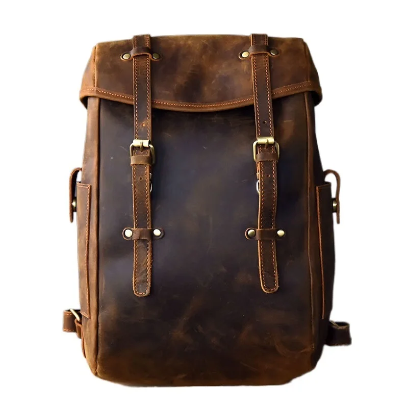 

Genuine Leather Men Shoulder Bag Travel Backpacks Men 14 Inch Laptop Bags Retro Handmade Original Crazy Horse Leather Solid Bag