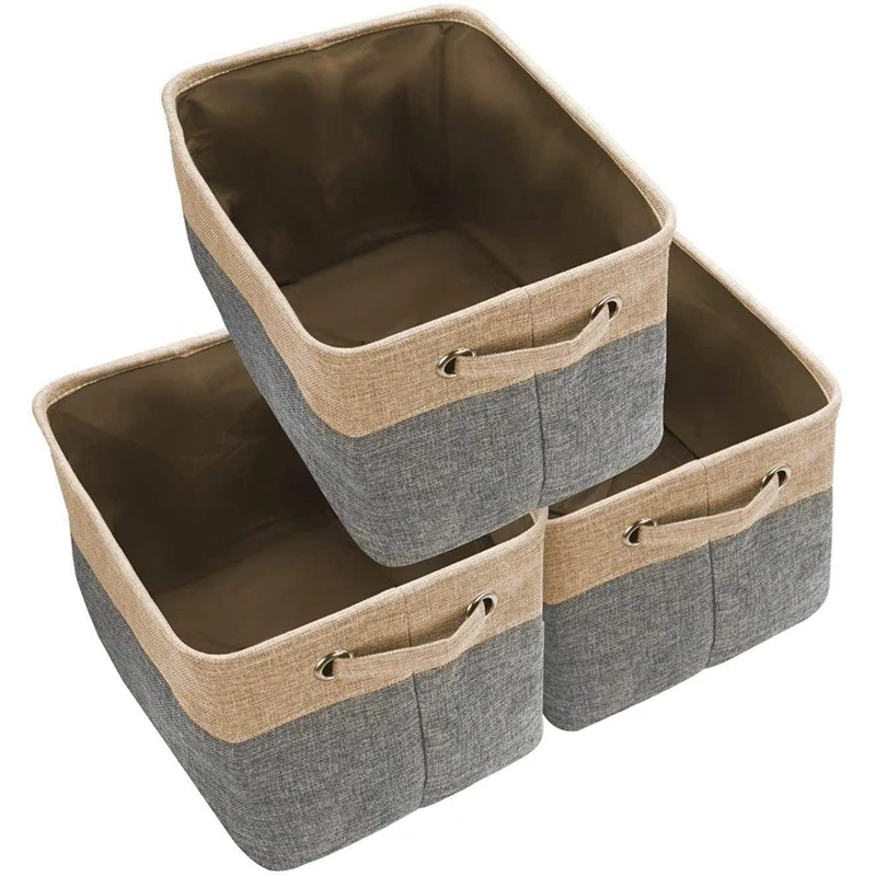 

Storage Basket Bin Set,3 Pcs Storage Square Box,Foldable Canvas Fabric Organizer with Handles,for Home Clothes Kids Toys