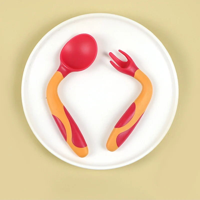 Vajilla de entrenamiento para ni&ntilde;os, tenedor suave Flexible, cuchara de silicona, juego de utensilios para beb&eacute;, comida auxiliar, 2 uds.-0