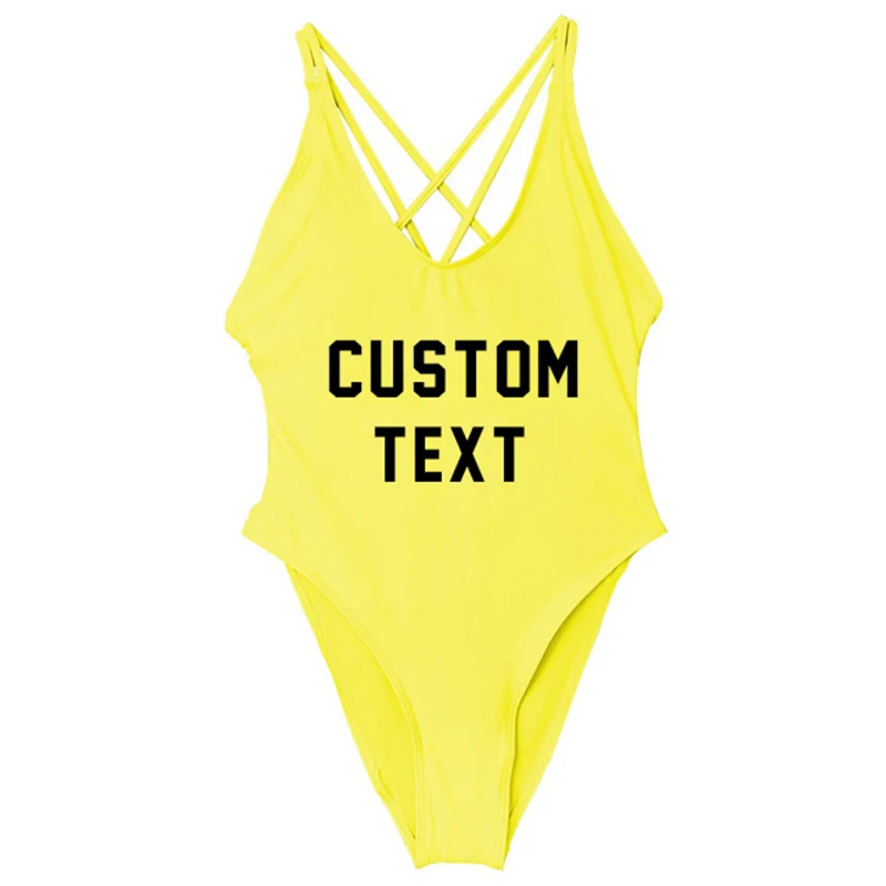 GSXB732yellow Custom Letter Print Sexy One Piece Swimsuit Swimwear Women Cross Bandages Beachwear Girl Monokini Bathing Suit - Цвет: GSXB732yellow