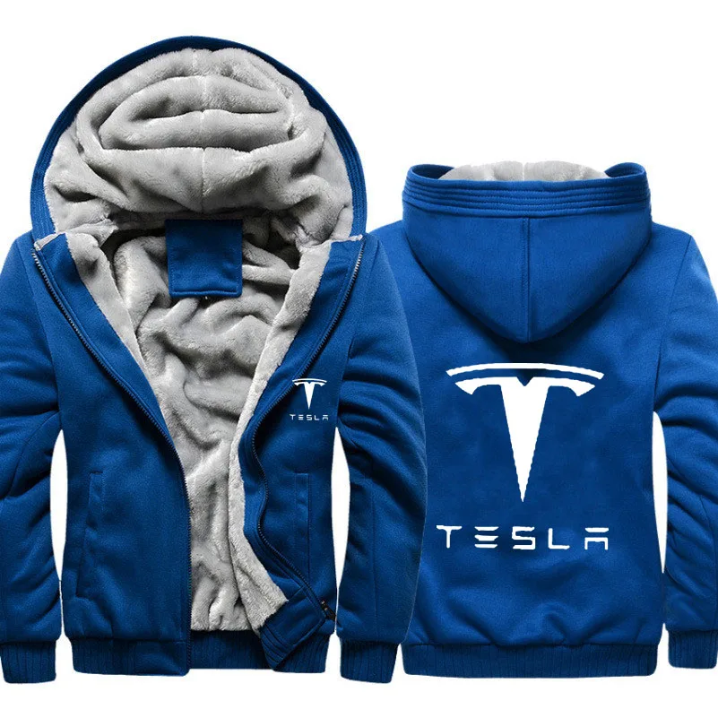 Мужские толстовки с логотипом Tesla мужские капюшоном зимние Утепленные флисовые