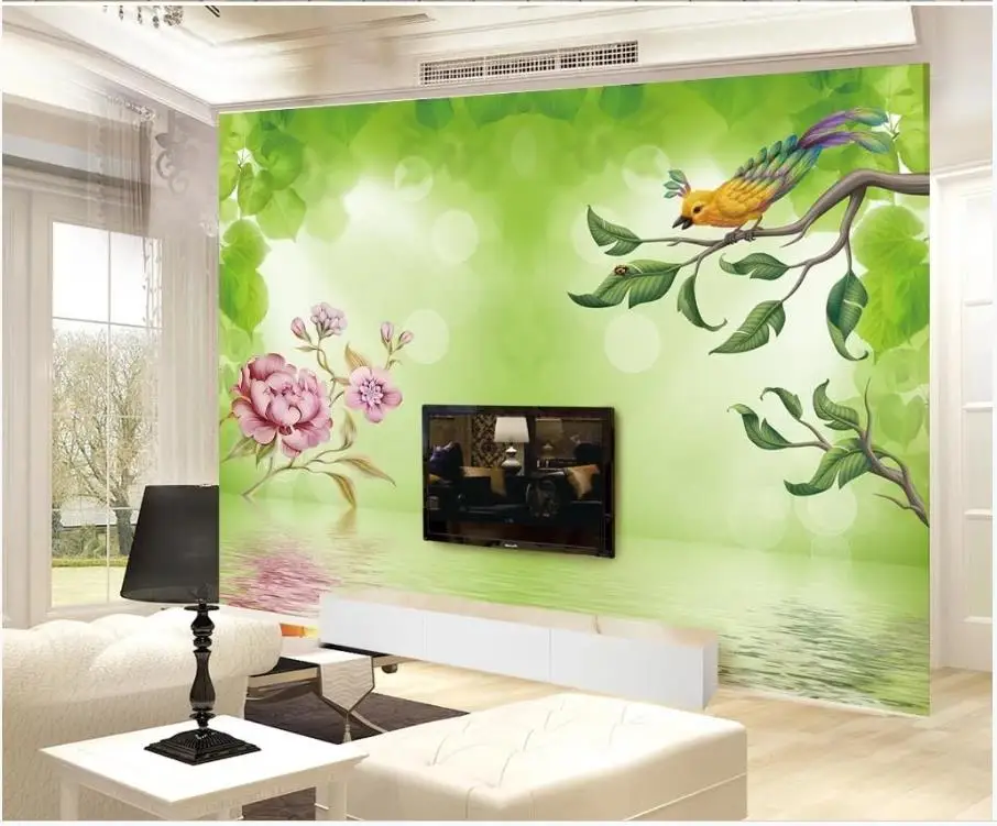 

Custom photo wallpaper for walls 3 d murals Modern minimalist romantic rose flower bird mural TV background wall papers