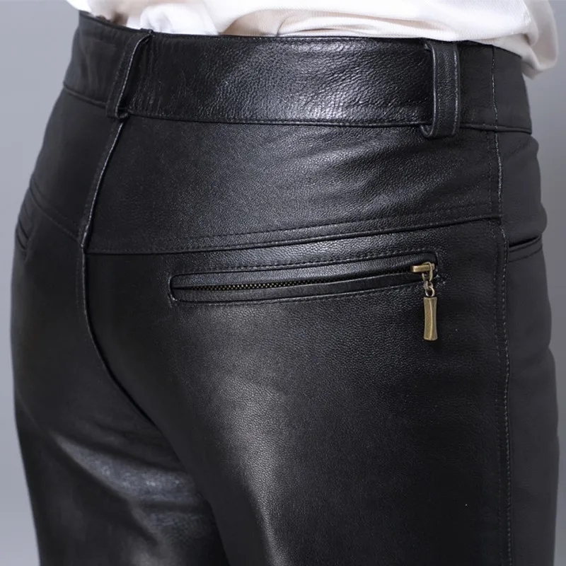 Мужские брендовые штаны из натуральной овечьей кожи повседневные деловые