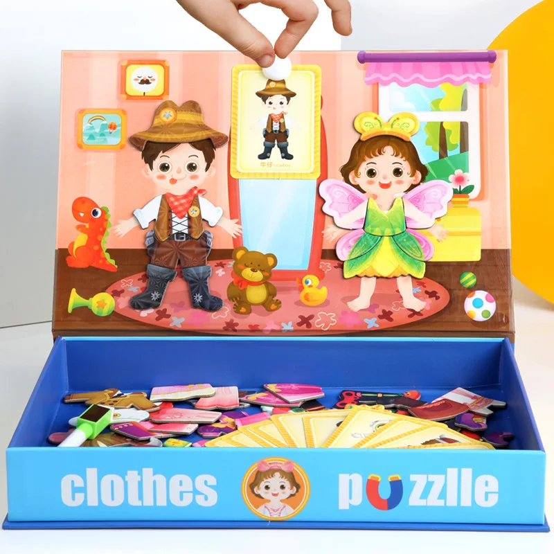 

Детское платье с изображением персонажа вверх магнитная двусторонняя головоломки От 3 до 6 лет обучения учебных пособий доска для рисования...