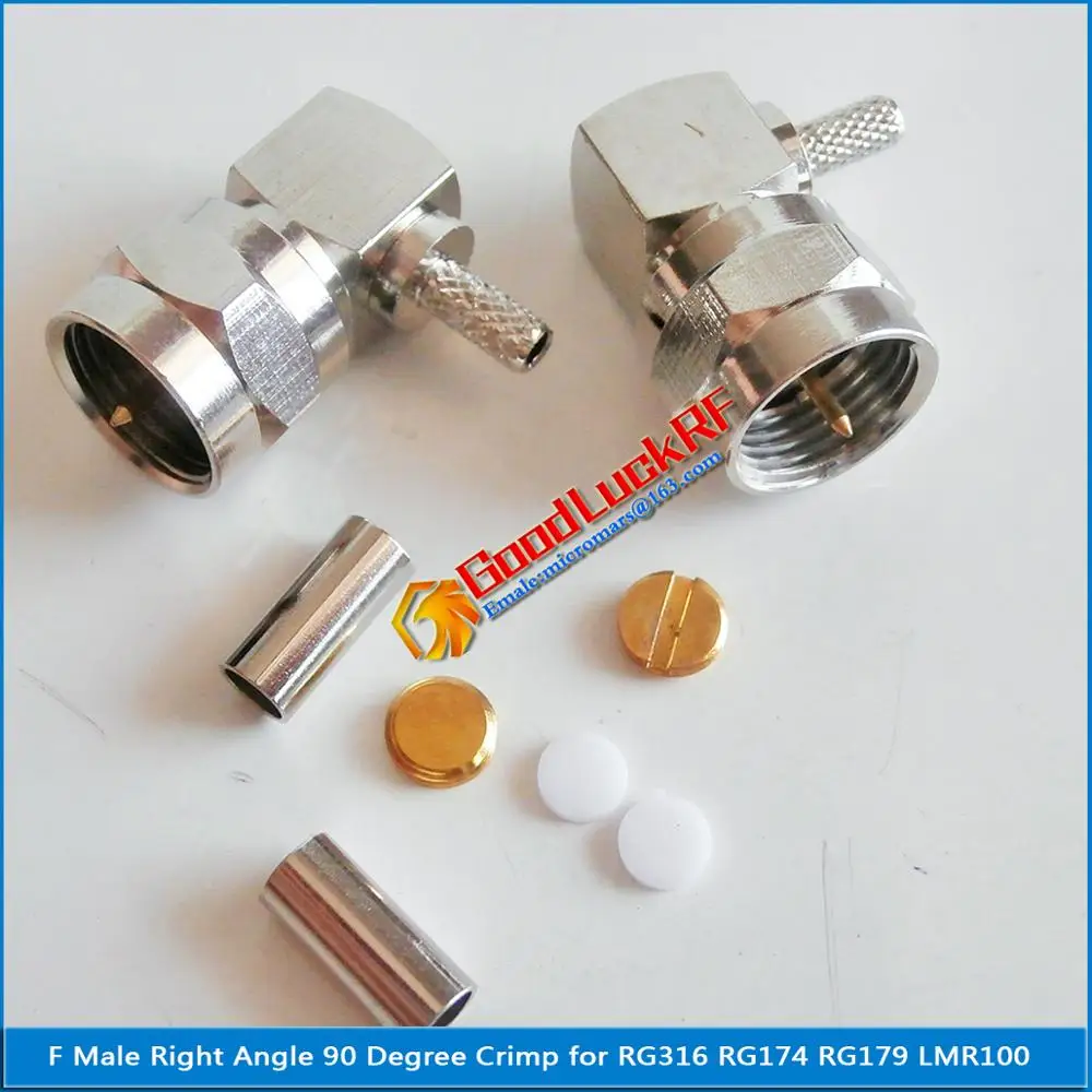 1X штекер F правый угол 90 градусов тип L обжимной для кабеля RG316 RG174 RG179 LMR100 латунный