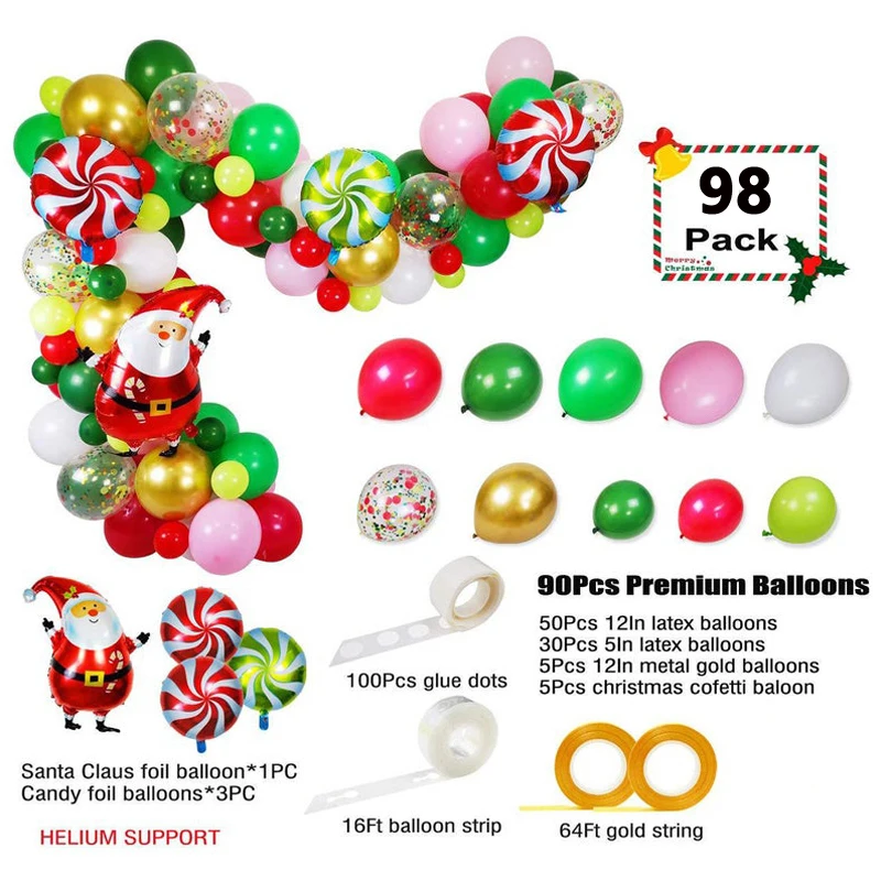 98 шт. Рождественский Воздушный Шар Комплект гирлянды Санта Клаус Декор вечерние
