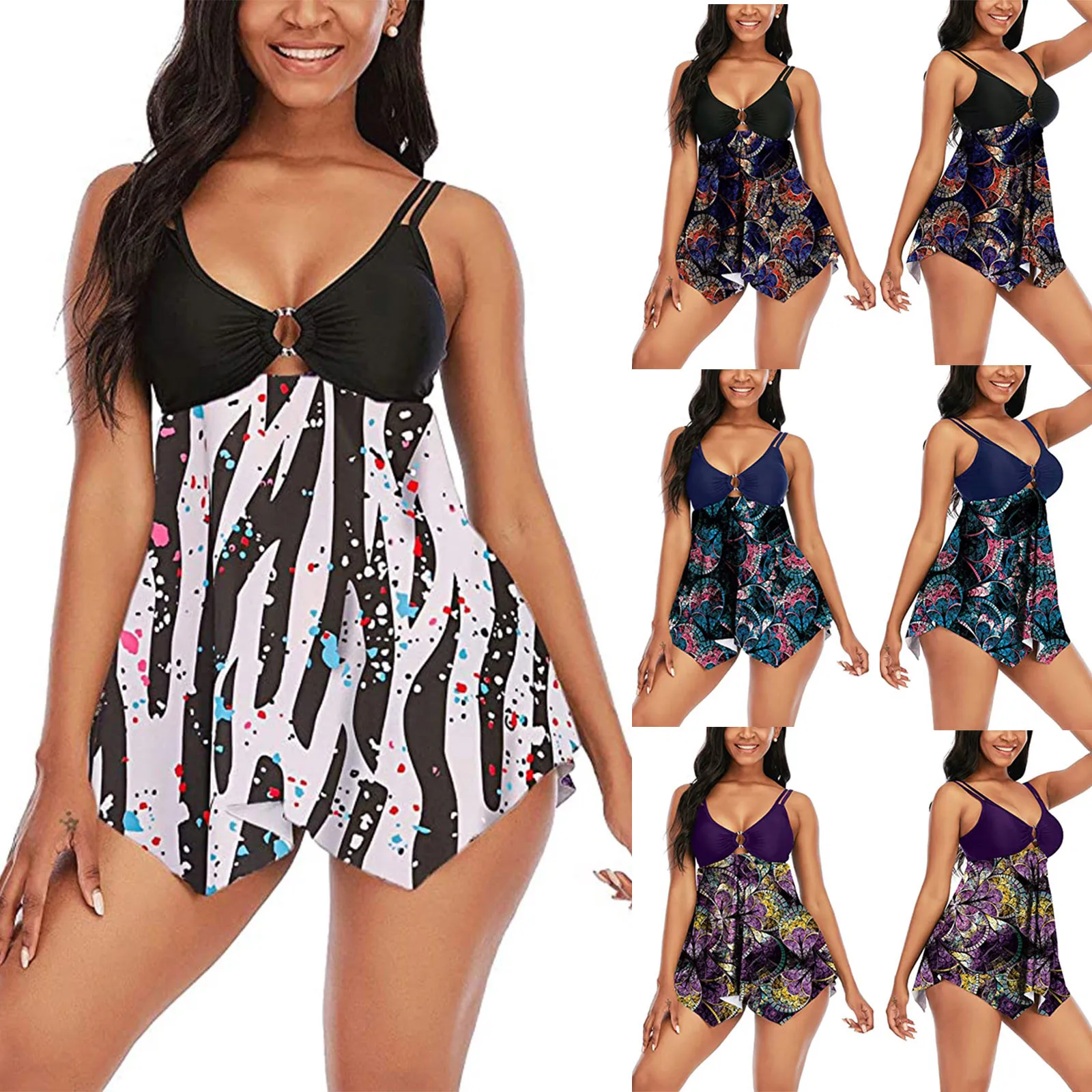 

Hot Sale Women's Swimsuit Beach Swimwear V-Neck Splicing Push Up Suit Printing Siamese Bikini Sexy Hot сѬинги с всокй алией