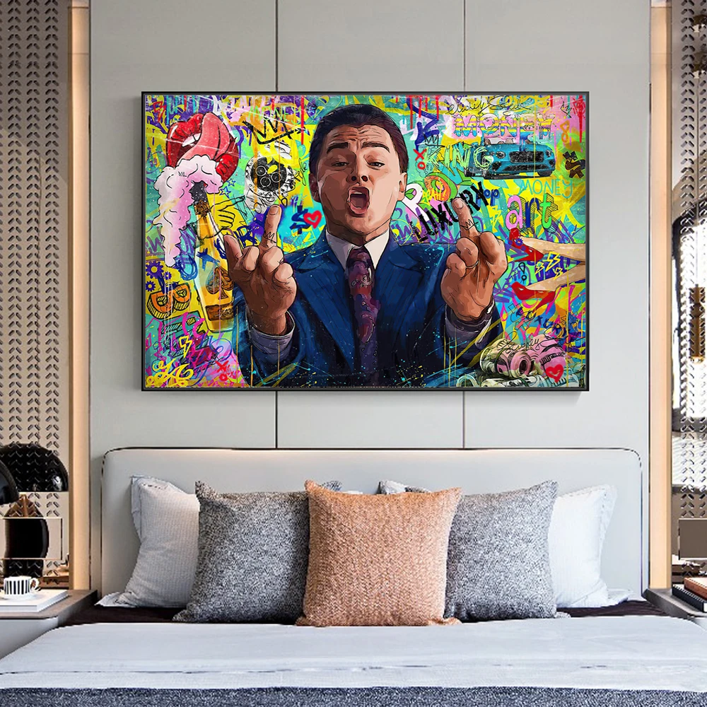 

Graffiti Art The Wolf Of Wall Street Paintings Print on Canvas Posters and Prints Money Inspiring Street Art Pictures Home Decor