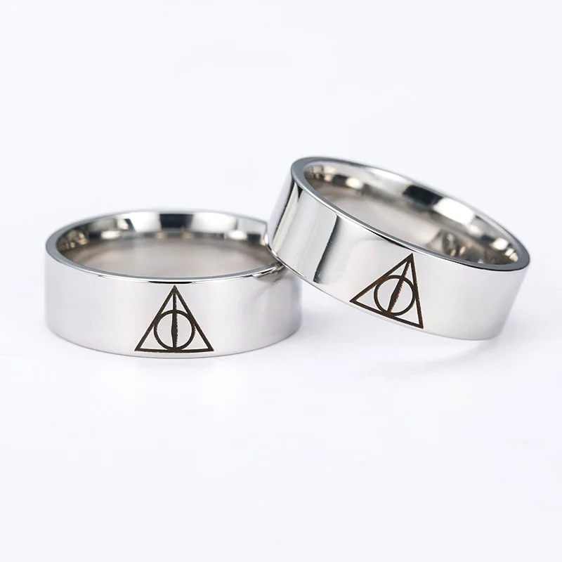 Trendy Silver Color Movie Deathly Hallows Potter Stainless Steel Rings Geometric Circle Triangle Ring for Men Women Jewelry | Украшения и
