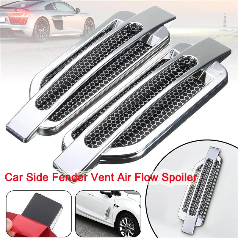 

Decorative Car Side Fender Vent Air Flow Spoiler Racing Intake Grille Trim Chrome Automobile Exterior Accessories 2 Pcs
