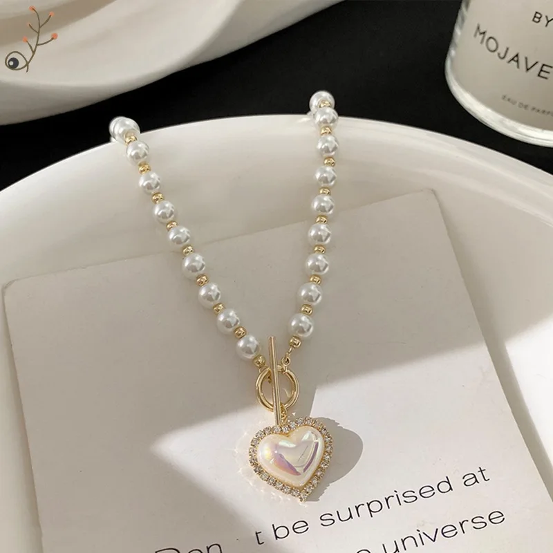

2022 New Pearl Heart Necklaces Women Korean Sweater Pendant Female Choker Fashion Jewelry Accessories Gift Long Chain Necklaces