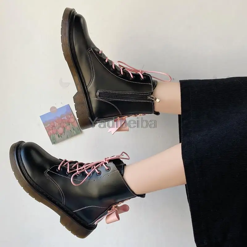 

Bow-Knot Women Boots Platform Lotita JK Shoes Ankle Boots Short Women Shoes Punk Goth Chunky Shoes Lady Modern Motorcycle Boots
