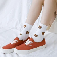 1 pair of cute cartoon cubs with vertical stripes womens middle socks japanese casual autumn and winter warm middle socks