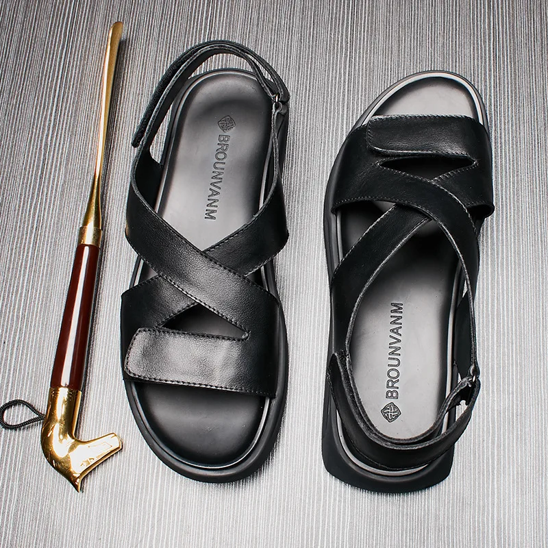 Сандалии мужские из натуральной воловьей кожи Повседневная пляжная обувь в