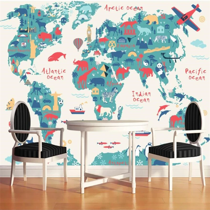 Индивидуальная большая роспись мультяшная Версия Карта мира фон для детской