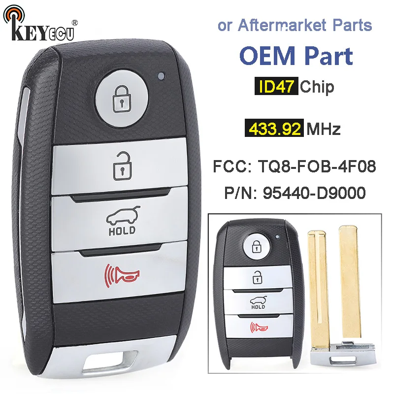 

KEYECU 433.92MHz ID47 Chip TQ8-FOB-4F08 95440-D9000 OEM Parts/ Aftermarket Keyless-Go Smart Remote Key Fob for Kia Sportage
