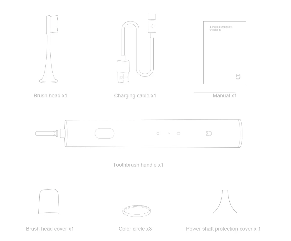 Оригинальная Xiaomi Mijia Sonic электрическая зубная щетка T300 высокочастотная вибрация Магнето 25 дней Срок службы батареи белый