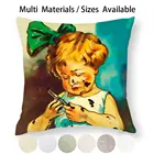 Девочка загрязнена краской. Красочный чехол для подушки с винтажным рисунком, наволочка для подушки из хлопка и льна, наволочка для девушек с рисунком