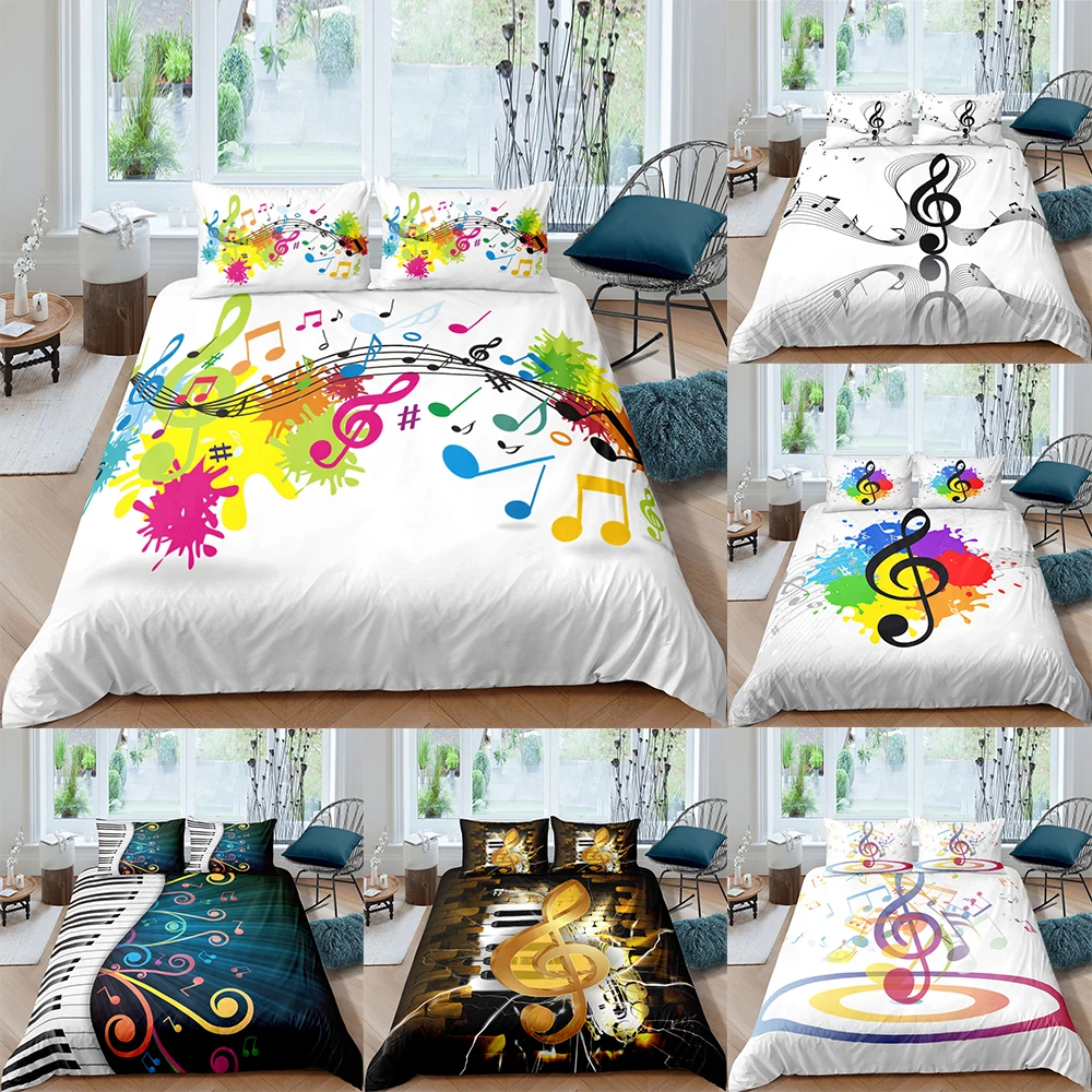 

3D Musical Note Bedding Set Bedding Sets Bedding King Size Comforter Cover Set Single Duvet Cover Set Black Double US/UK/AU Size