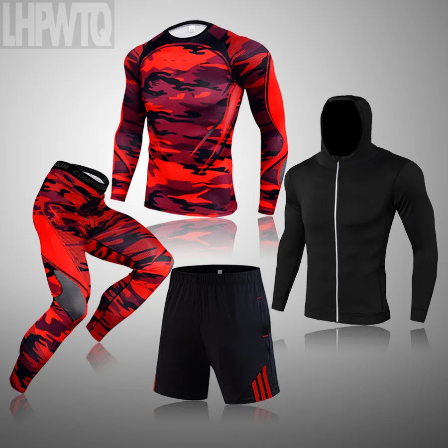 

3 Piece Men's Full Suit Tracksuit Tactics winter thermal underwear winter rashgard Male Compression sport Tights jogging suit
