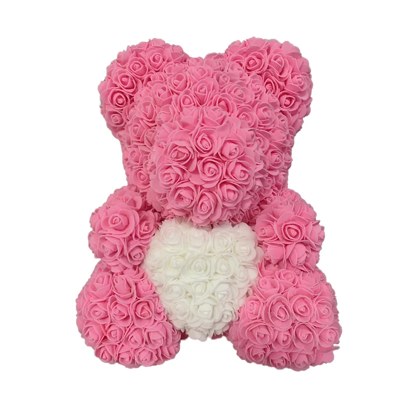 

Hot 40cm Artificial Rose Heart Teddy Bear Handmade Bear of Roses For Women Valentine's Day Wedding Bithday Gift Drop Shipping