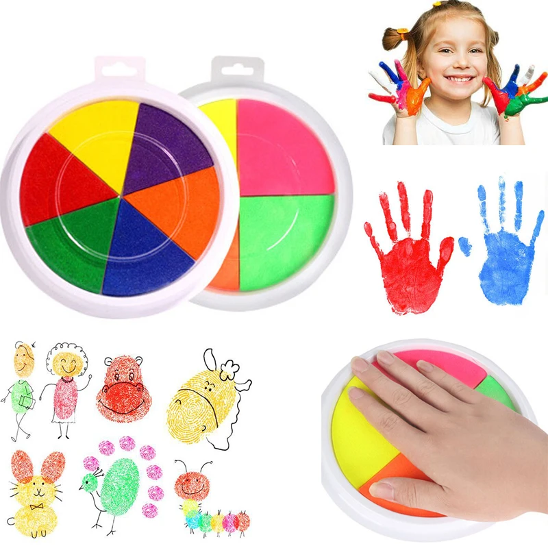 

Funny 6 Colors Ink Pad Stamp DIY Finger Painting Craft Cardmaking Large Round For Kids Education Drawing Toys Interactive toys