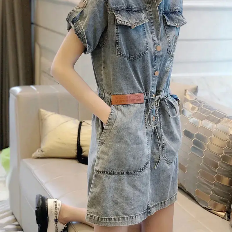 

European Station Denim Mid-length Skirt Female 2021 Summer New Style Temperament Waist Slim and Thin Straight Dress