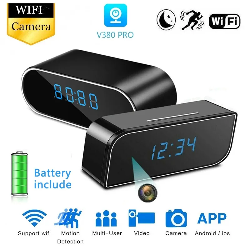 1080P Mini Clock Camera WiFi Wireless Nanny Clock Time Alarm with Night Vision and Remote Monitor Camcorder Home Micro Cam