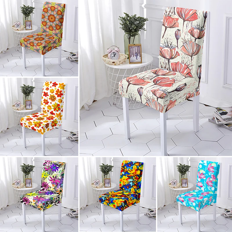 Универсальный Размеры эластичный обеденный стул Обложка картина маслом цветок