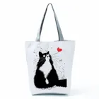 Повседневная складная сумка для покупок с мультяшным черным котом, экологически чистая многоразовая Женская сумочка на плечо для хранения, уличная дорожная сумка