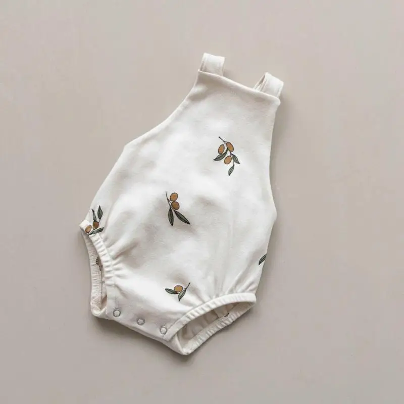 

Infant boys girls pure cotton printing sleeveless bodysuits with cap baby casual soft coveralls 0-2Y
