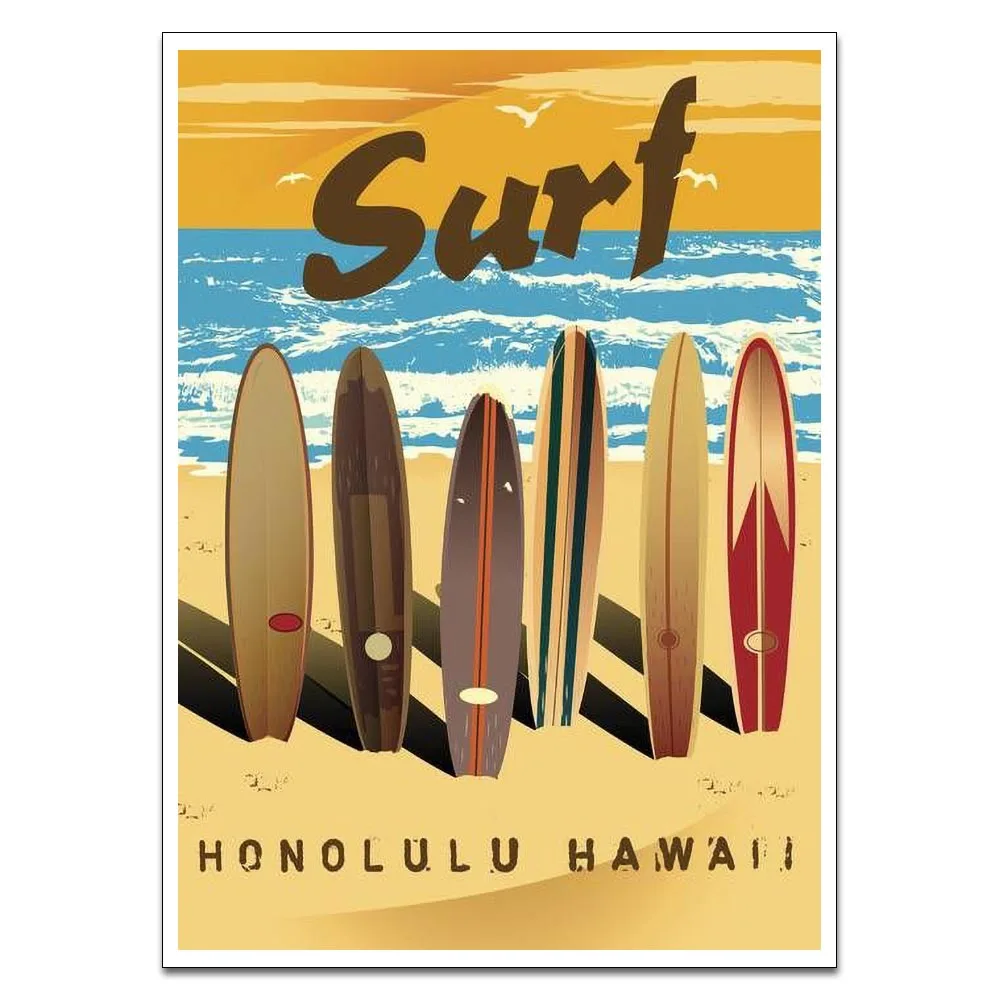 

Modern Surf Honolulu Hawaii Retro Poster Canvas Wall Art Print Painting Pictures Bedroom Anime Decor No Frame