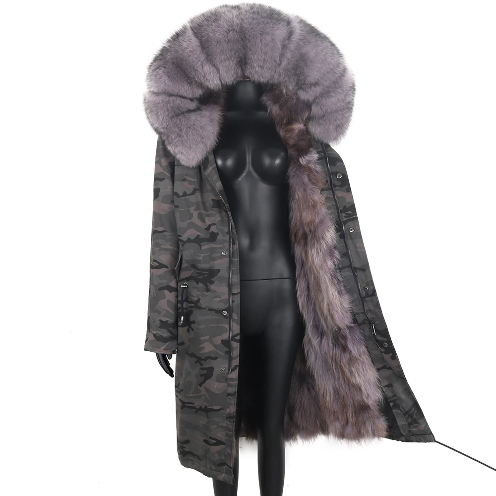 Women Winter Real Fur Coat Long Fur Jacket Waterproof Windproof Parka Real Fox Fur Hood Overcoat Warm Outerwear Fashion Designer