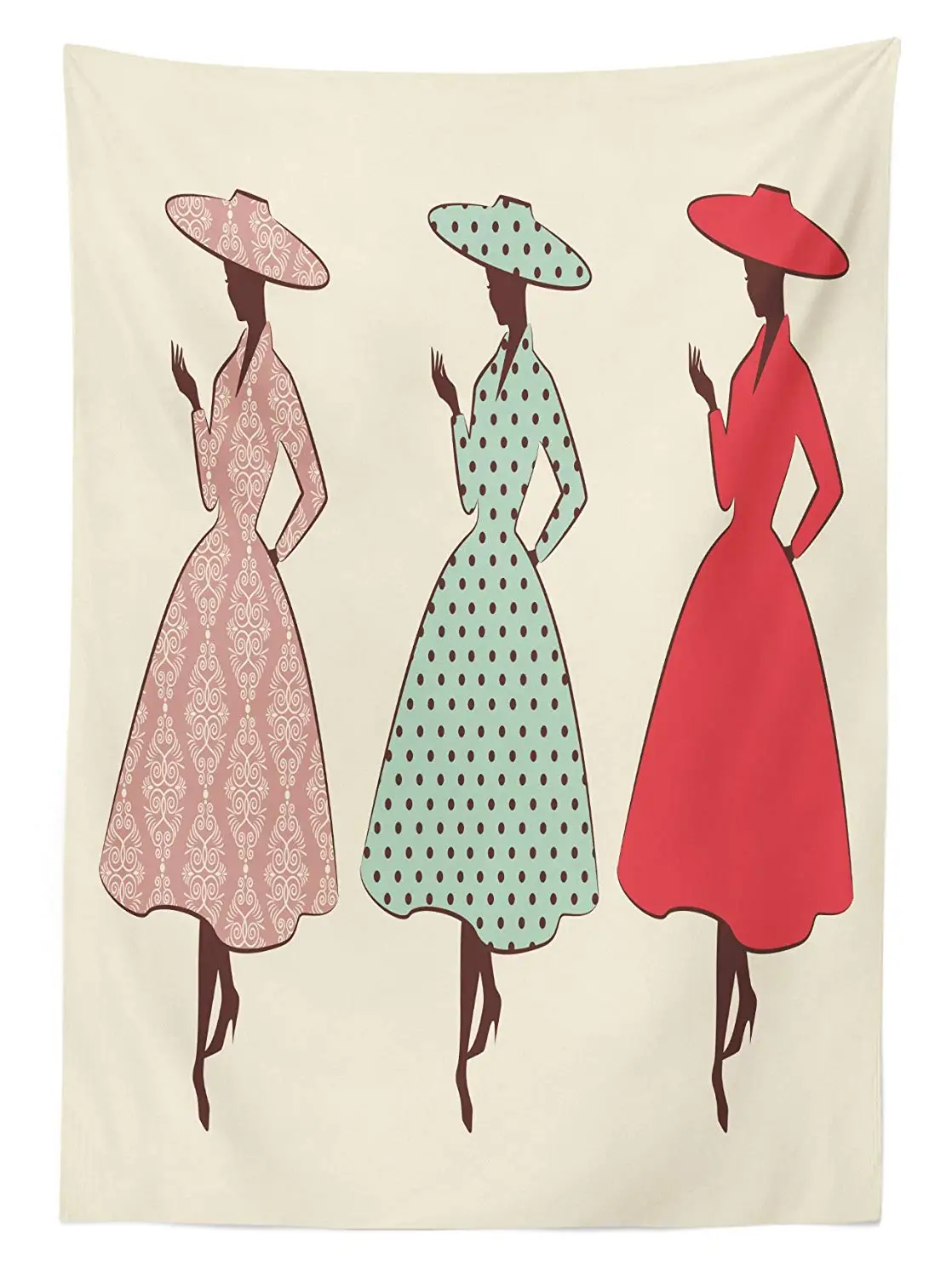 Винтажная Современная скатерть женские платья в стиле ретро и шляпы на кремовом