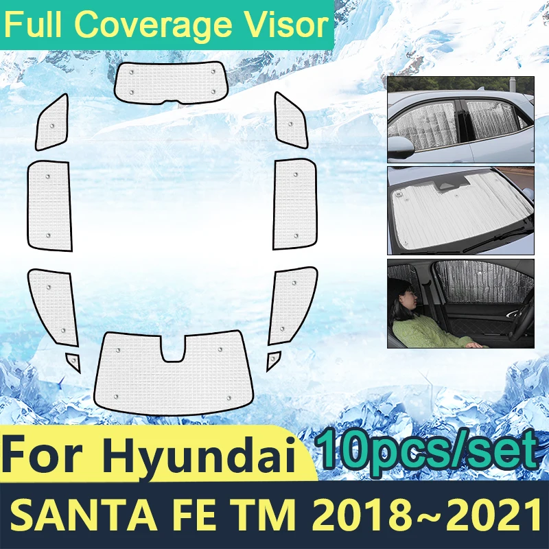 

Full Covers Sunshades For Hyundai Santa Fe TM SWB 2018 2019 2020 2021 Sun Protection Windshields Side Window Visors Accessories