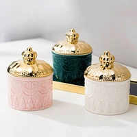 european ceramic storage jars crown cosmetic container retro relief bedroom desktop jewelry organizer home decoration ornaments