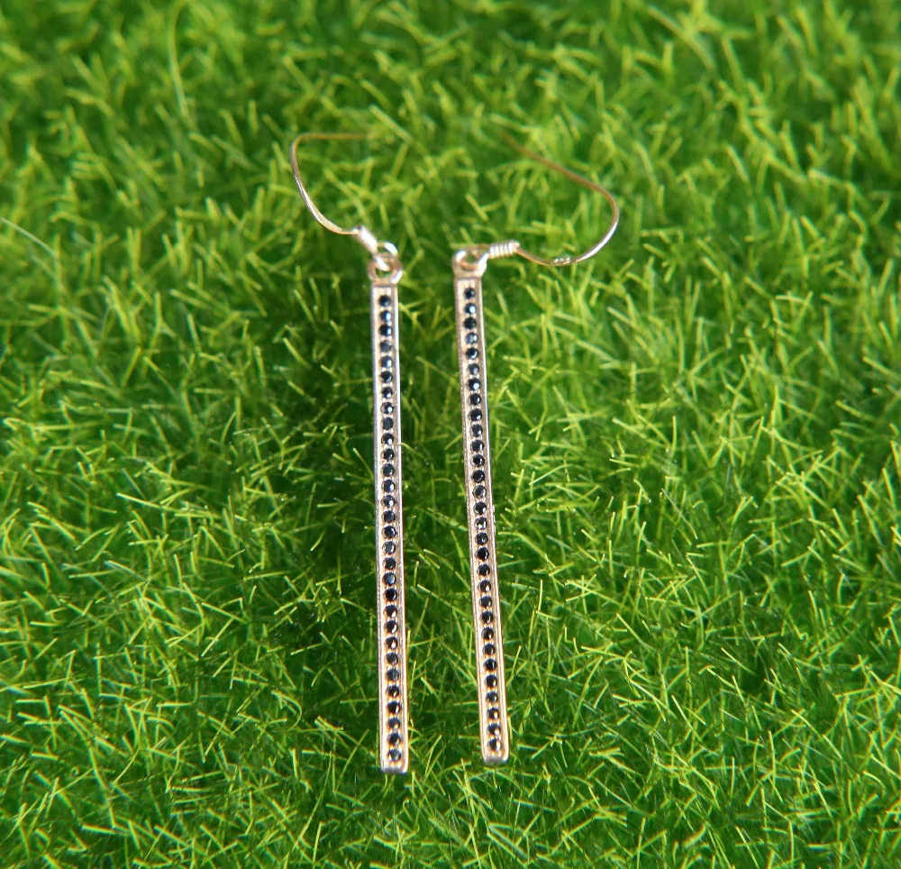 Женские длинные серьги гвоздики из серебра 925 пробы с фианитом|bar earrings|earrings for