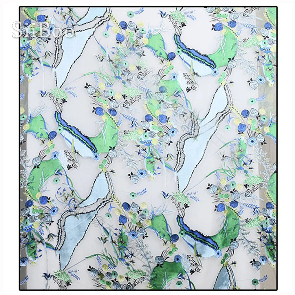 Пасторальная зеленая синяя Цветочная жаккардовая парчовая шелковая ткань для