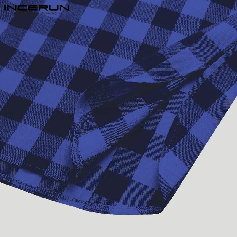 

INCERUN Men Plaid Robes Homewear Stand Collar Long Sleeve Sleepwear Leisure Loose Bathrobes Cozy Button Nightgown Mens S-5XL
