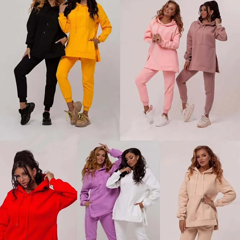 

2 Two-Piece Set Oversized Hoodie And Pants Casual Sports Set Summer Solid Color 2021 Women'S New