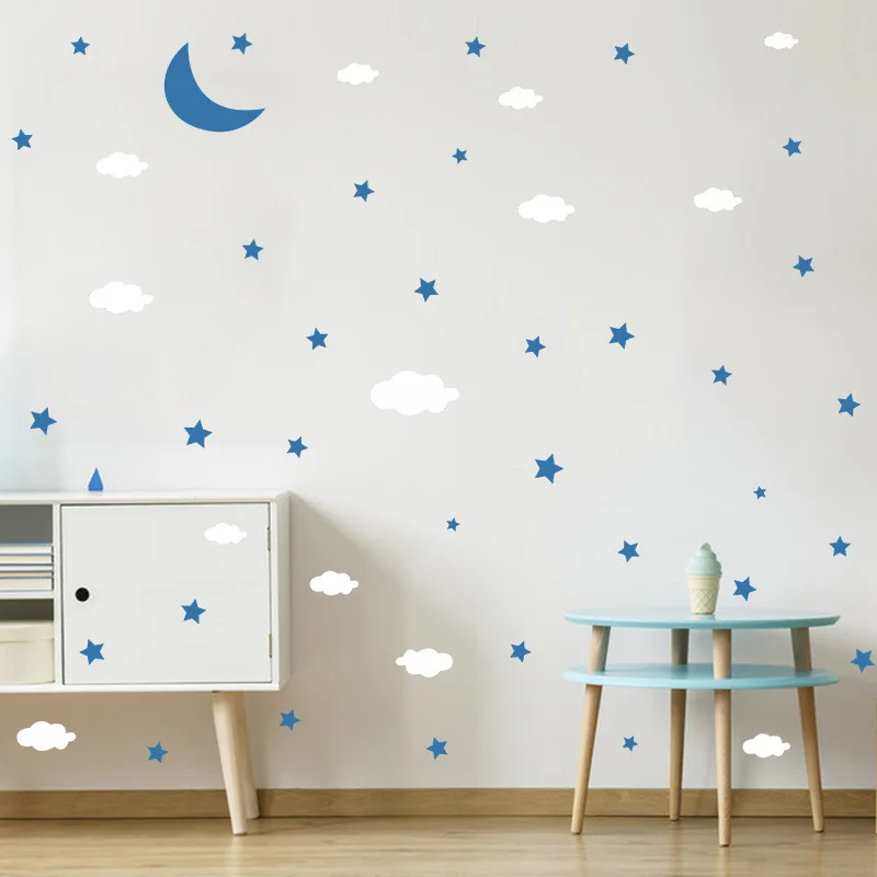 

Cartoon moon clouds stars wall sticker kid baby room bedroom living room wallpaper home decoration beautify combination stickers