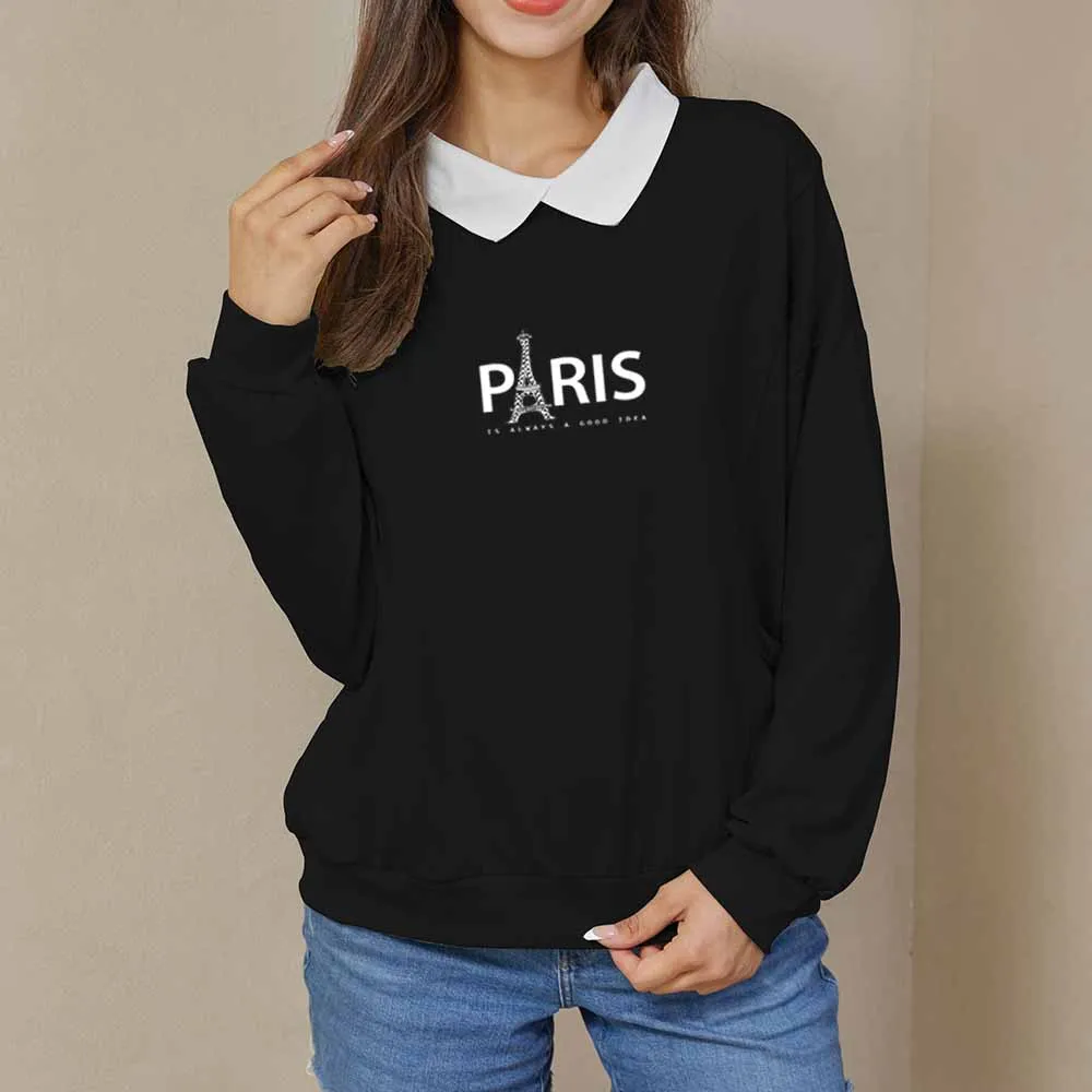 

Paris Letter Print Oversized Hoodie Vintage Black Grunge Clothes Winter Long Sleeve Harajuku Streetwear Warm Pullovers Female