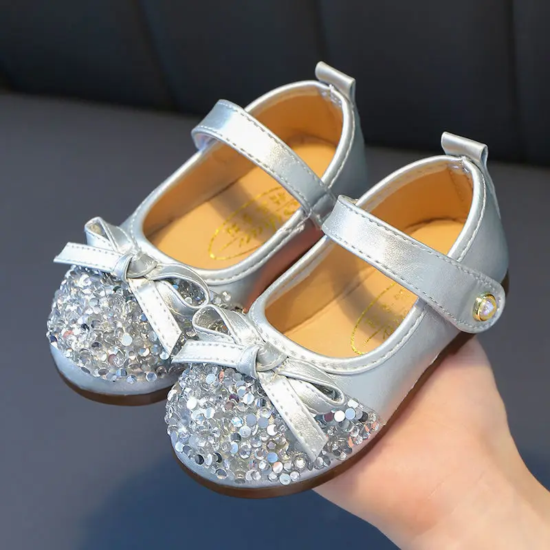 

Girls Shoes With Fashion Princess Sweet Antiskid Soft Children's Flats Kids Glitter Party Shoes