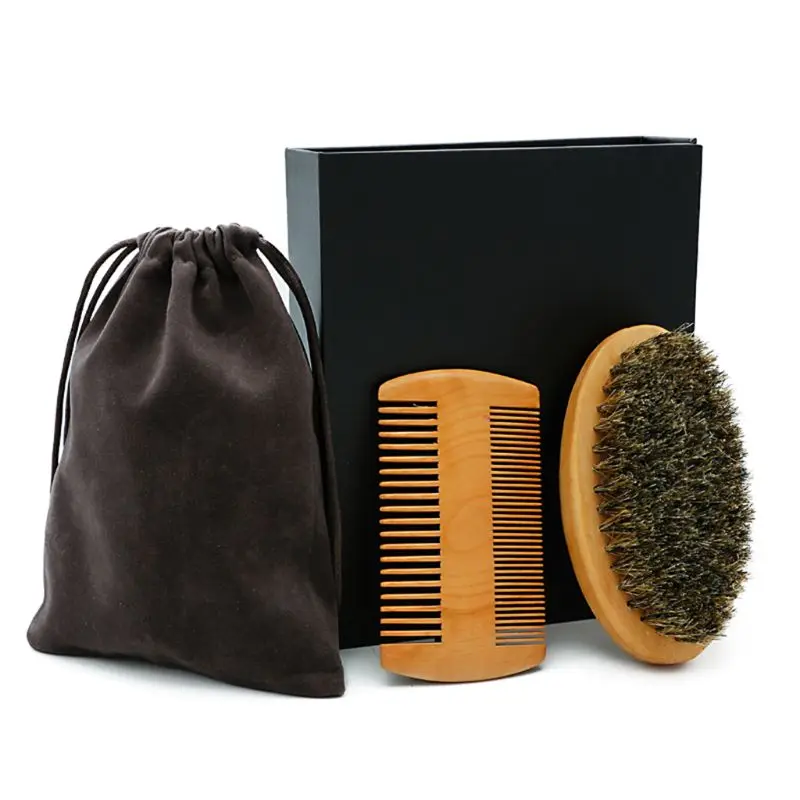 

Men Beard Care Set Beard Wood Comb Oval Shaving Bristle Brush Template Comb Storage Bag Portable Toolkit Home Travel Styling