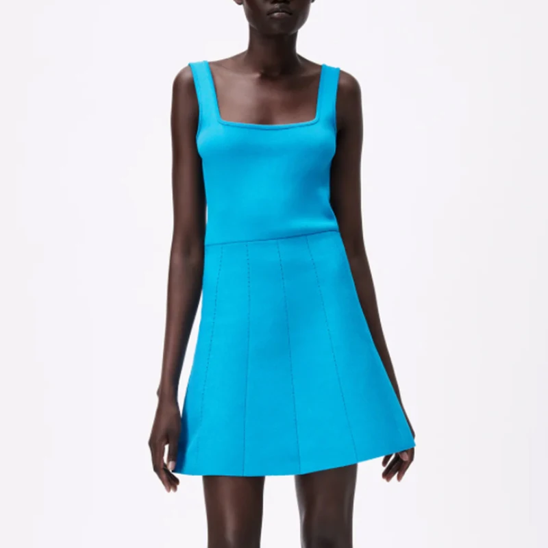 

ZA женщины трикотажные майки платье 2021 с коротким рукавом однотонные мягкие эластичные вечерние Vestido Элегантная модная мини-юбка для девоче...