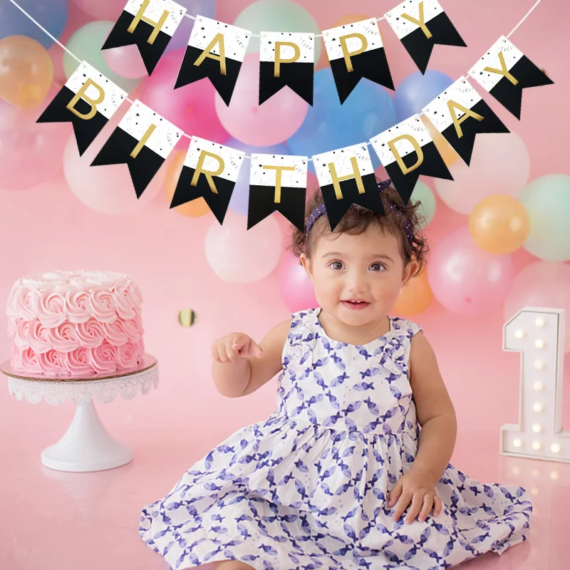 Многоцветный баннер с днем рождения украшение для детского дня подвесные