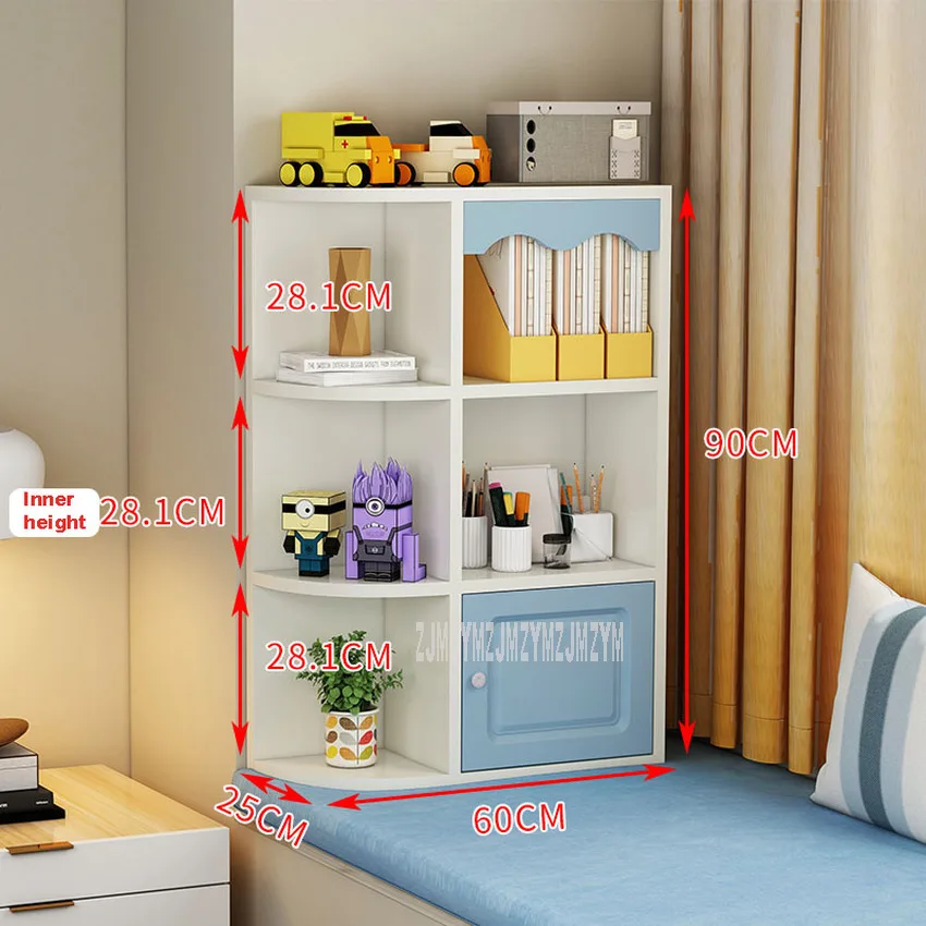 Three Layer Bookshelf Bookcase Simple Modern Living Room Bedroom Window Side Corner Storage Cabinet Wood Organize Shelf |